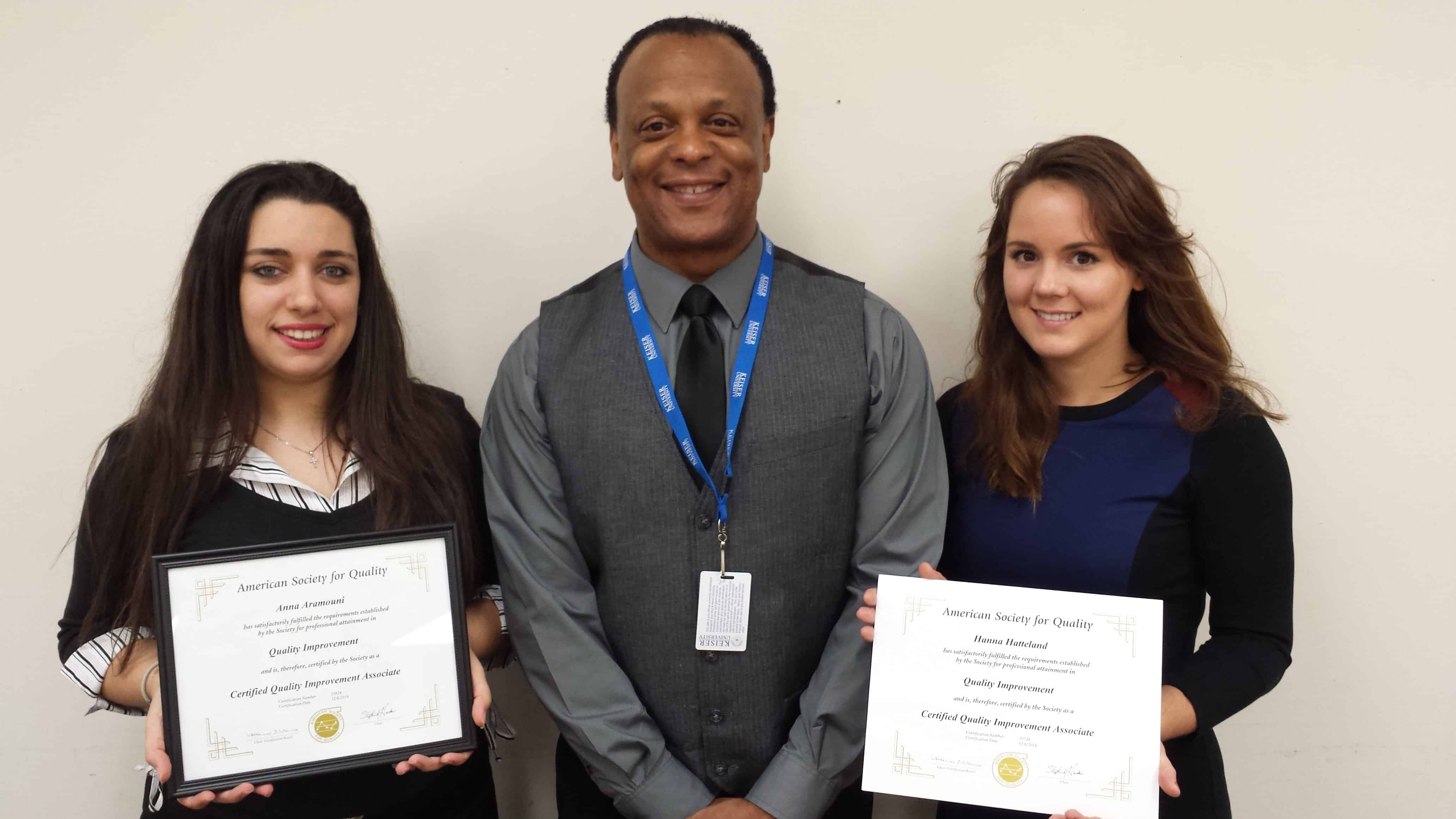 Two Business Administration Students from the West Palm Beach Campus Passed the ASQ Quality Improvement Associatied Certification