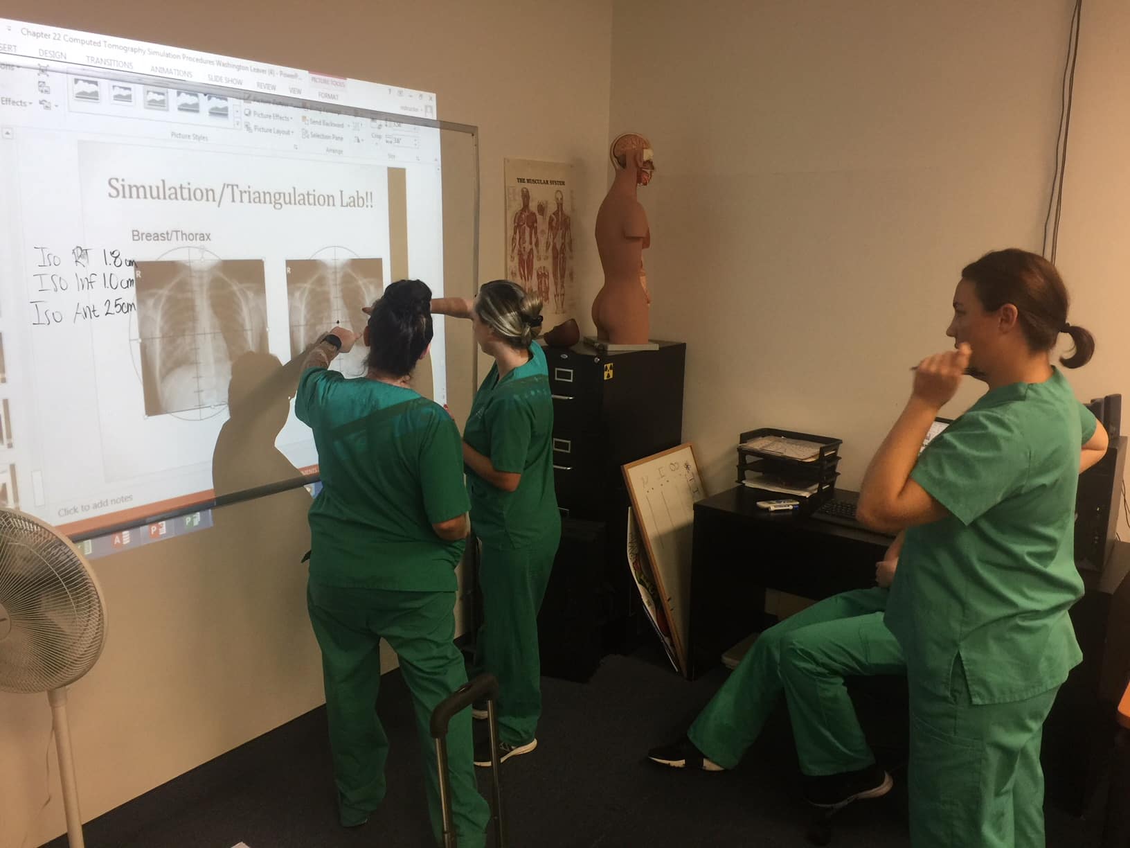 Radiation Therapy Students Practice Triangulation and Isocentric Shifting Exercises