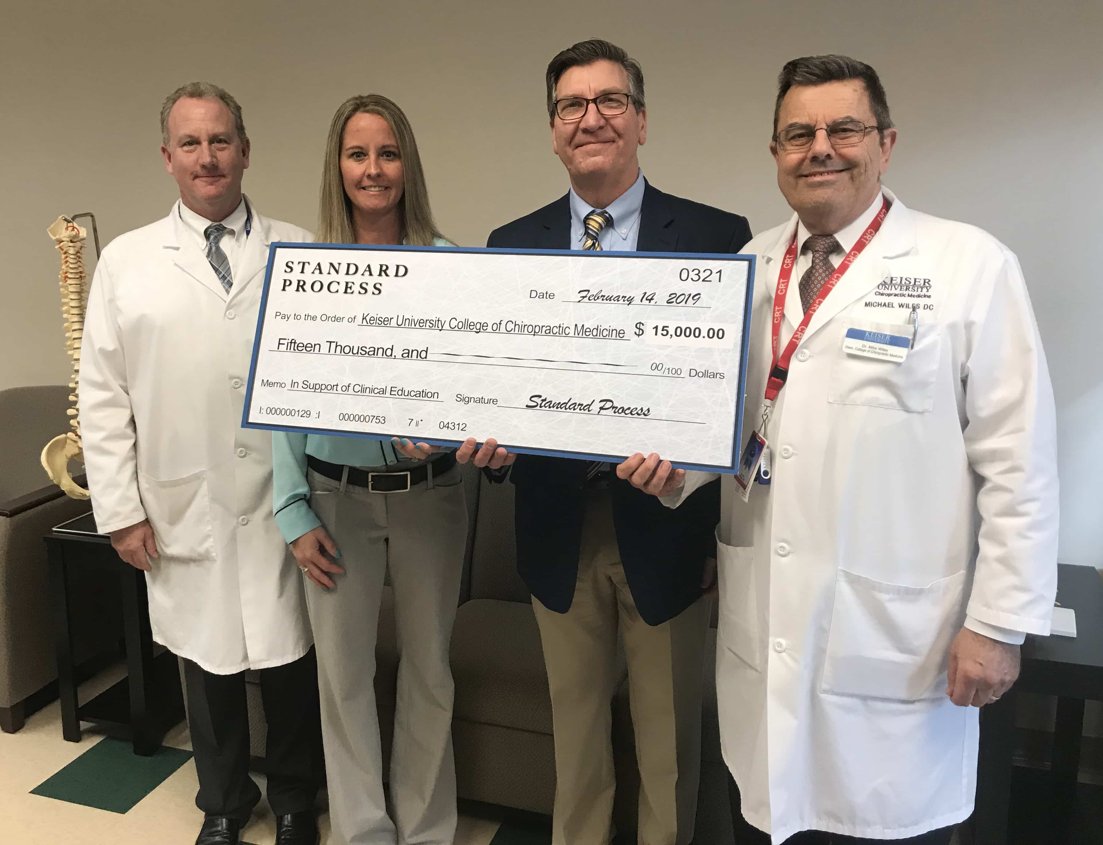Keiser University’s College of Chiropractic Medicine Is Presented $15K Donation by Standard Process, Inc.