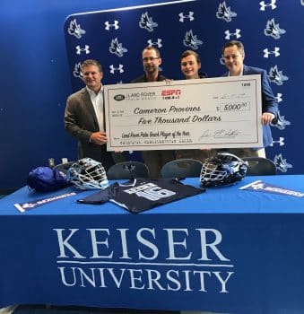 Cameron Provines Is Awarded Landrover Scholarship A 6 19 - Treasure Coast Athlete Receives Surprise Land Rover Scholarship At Keiser University - Keiser University Flagship