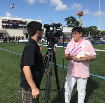 Flagship Wanda Krajewski Is Interviewed By Espn Smaller Size - Keiser University Football Player Honors Mother On The Field As The Two Promote Early Breast Cancer Detection - Seahawk Nation