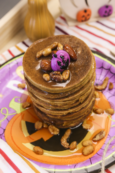 A Stack Of Eight Healthy Halloween Inspired Pumpkin Pancakes - Dietetics And Nutrition Students’ Top 3 Halloween Treats - Culinary