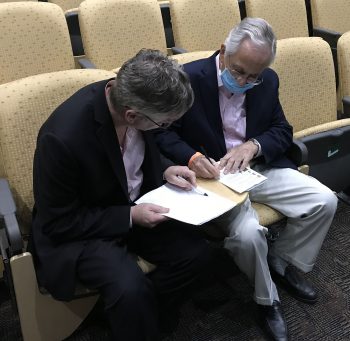 Judge Peter Dobson Assists Contest Host George Stamas With The Announcment Of The Winners 3 21 - Keiser University Pitch Competition Recognizes Emerging Entrepreneurs - Academics
