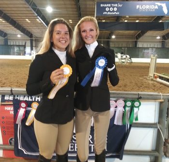 KU Equine Students Rachel Hanna and Amber McFarlane enjoy a successful day of the IHSA Competition