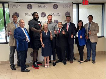 On April 1, 2022, Keiser University was joined by 12-time Olympic medalist Ryan Lochte and Miami Dolphins’ offensive lineman Solomon “Big Fish” Kindley to provide the community with updates on its Aquatic Center fundraising campaign.
