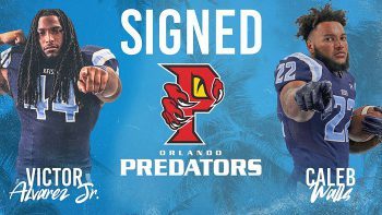 Former Ku Football Players Sign With The National Arena Football League Lower Res 4 22 - Former Keiser University Football Players Join The National Arena Football League - Graduate Spotlight Keiser defensive lineman Victor Alvarez Jr. and wide receiver Caleb Walls have signed with the Orlando Predators of the National Arena Football League (NAL).