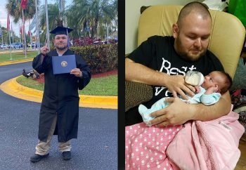 Keiser University Graduate Justin Rhodes Feeds His Daughter Kaydence After A Near Fatal Motorcycle Accident - Occupational Therapy Graduate Looks Forward To Helping Others After A Near-fatal Motorcycle Accident - Graduate Spotlight Keiser University Graduate Justin Rhodes Feeds His Daughter Kaydence After A Near Fatal Motorcycle Accident - Occupational Therapy Graduate Looks Forward To Helping Others After A Near-fatal Motorcycle Accident - Graduate Spotlight
