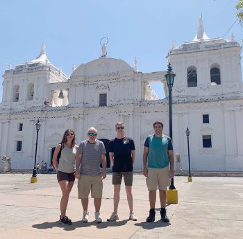 Kelsey Barton Glenn Swift Haakon Johansen Syrrist And Justin Minnerly Enjoy Touring The Cathedral Of The Assumption Of The Virgin Mary In Leon Nicaragua - Keiser University Learners Gain Insights As Part Of International Research Collaboration - Keiser University Flagship