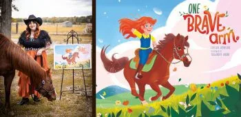 Keiser University OTA alumna Cristen Johnston with her horse and her book “One Brave Arm” illustration
