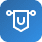 U logo displayed prominently on a solid blue background.