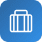 Blue and white icon depicting a suitcase, symbolizing travel or luggage.