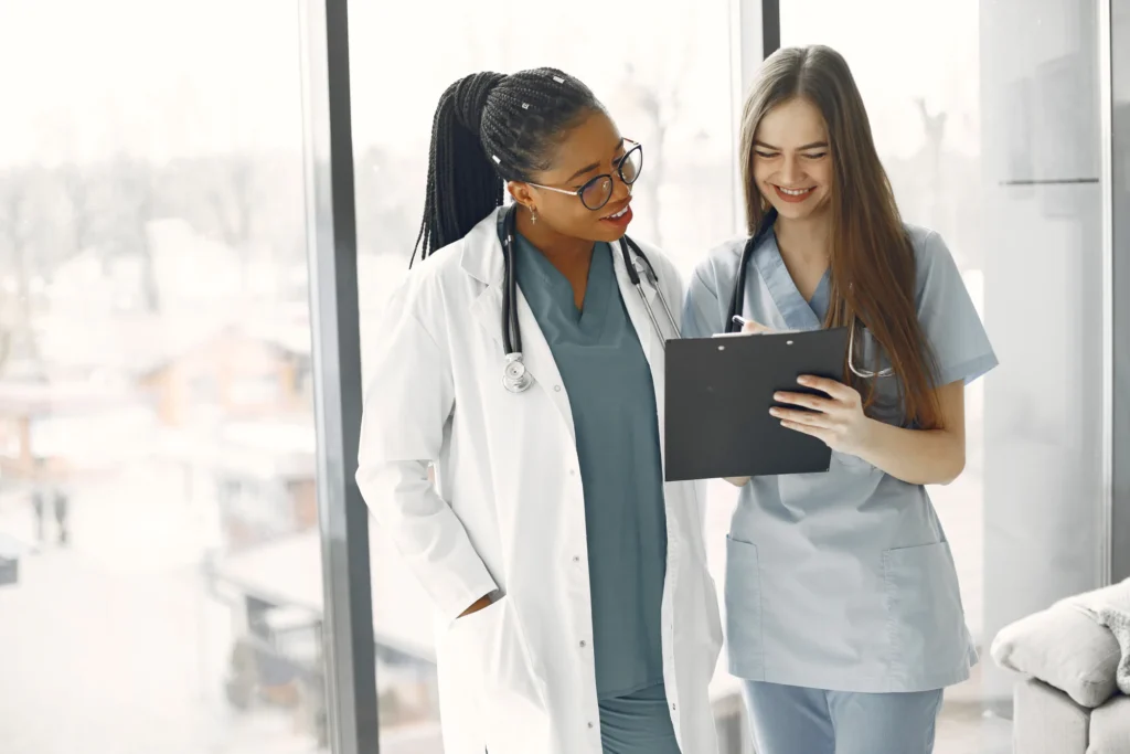 Nurses reviewing patient information