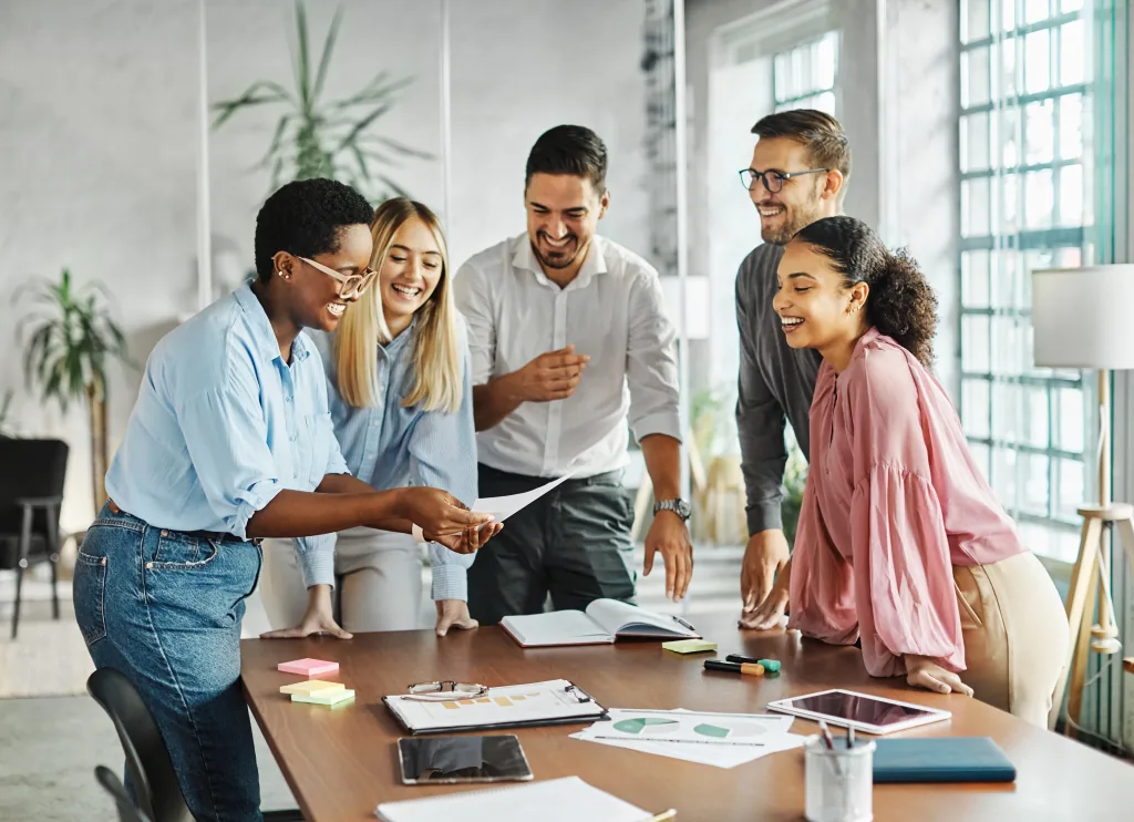 A team of professionals working together in an office